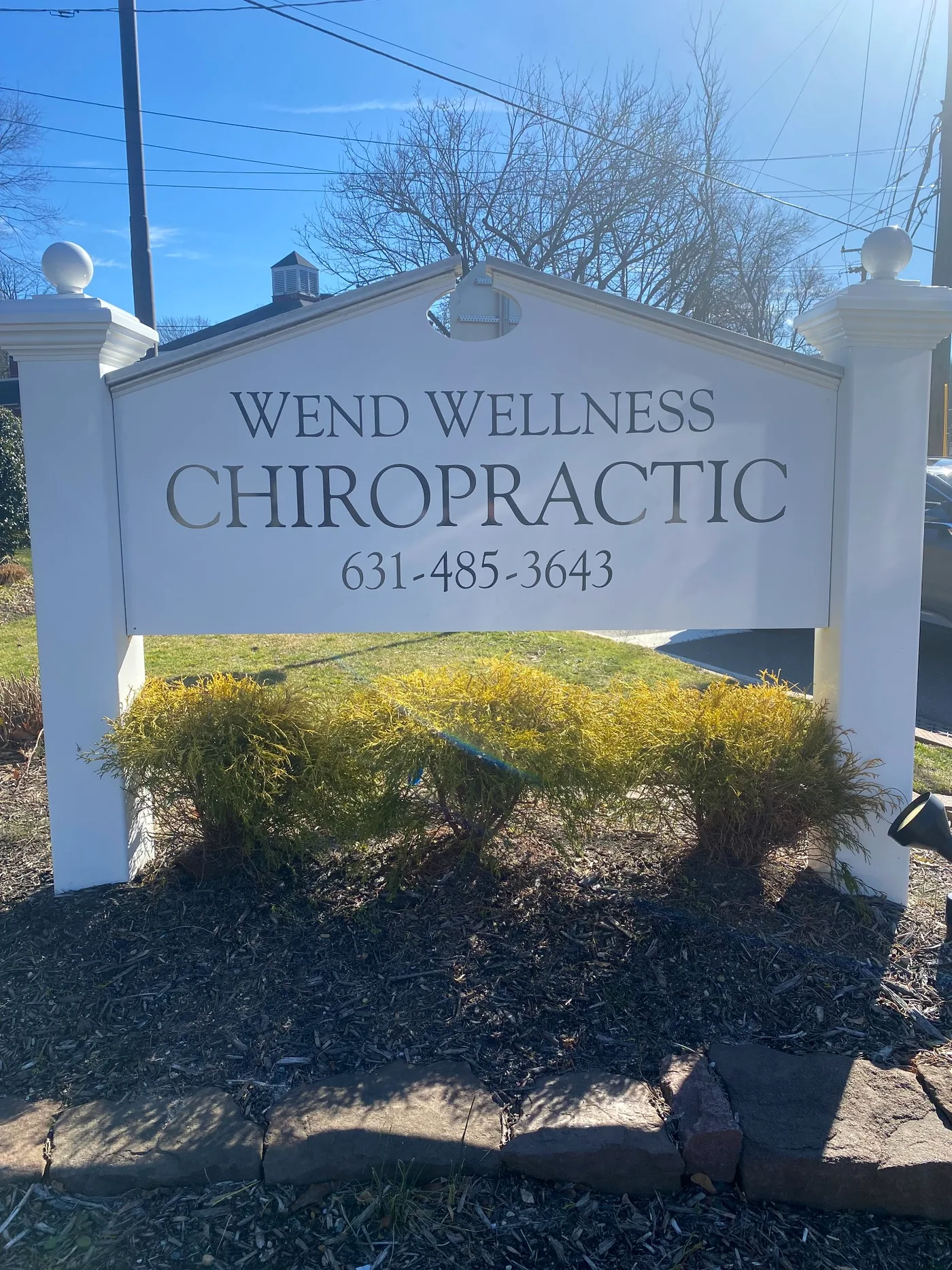 Wend Wellness Chiropractic sign at 21 Main Street in Stony Brook, New York